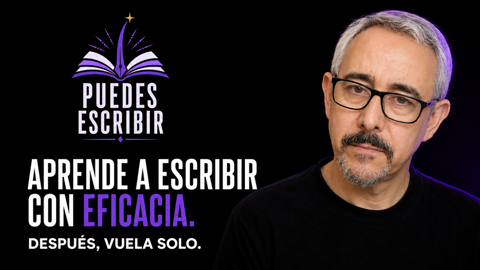 Raúl de Tomás y el emblema de Puedes Escribir. Aprende a escribir con eficacia. Después, vuela solo.